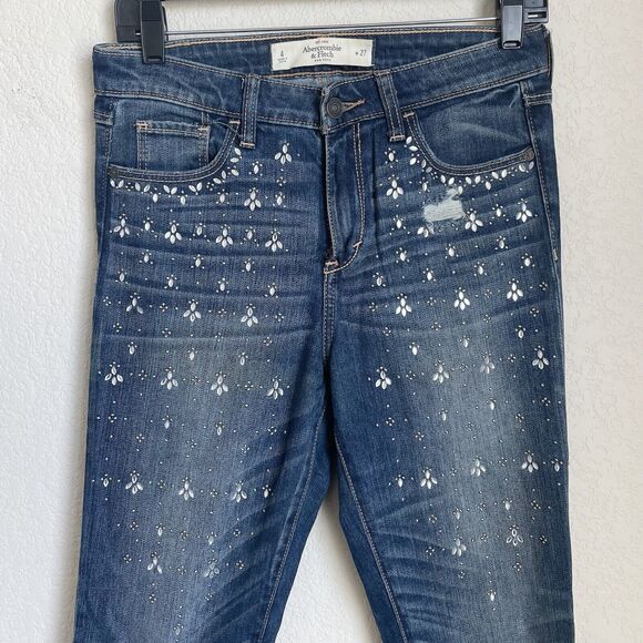 Abercrombie & Fitch Jeans Womens Size 4/27 Dark Wash Skinny Embellished Spring - Picture 2 of 11